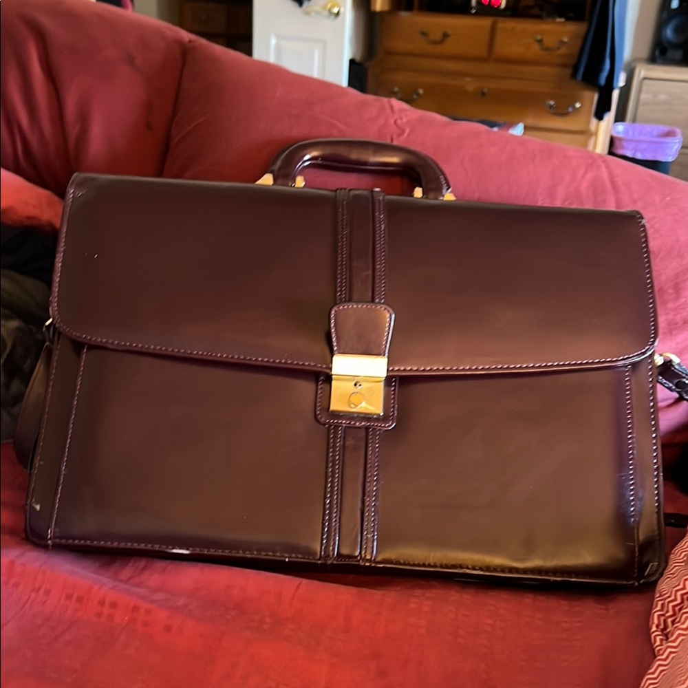 Vintage Eggplant Elegant Leather Briefcase